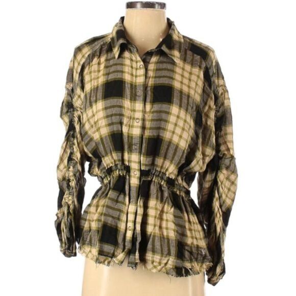 Free People We The Free Plaid Wool Top Button Front Green Distressed Size S - Picture 3 of 10